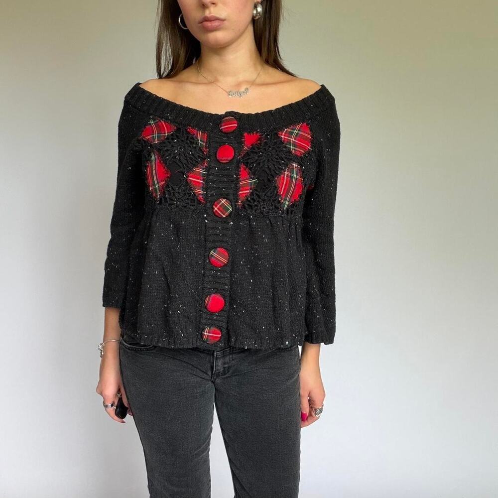 Black & Red Tartan Plaid Button Up Sweater by Pout 💋